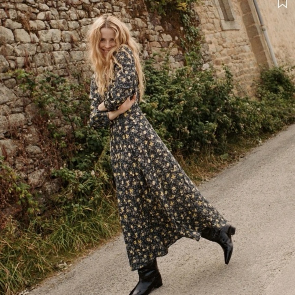 Doen Charleston Dress in Noir Winding Blossoms